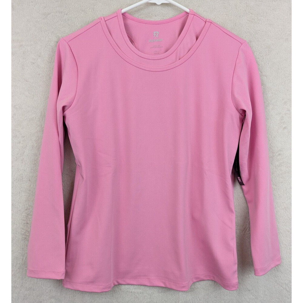 Runway sz L 12-14 Quick Dry Top moisture wicking pink stretchy long sleeves 1726